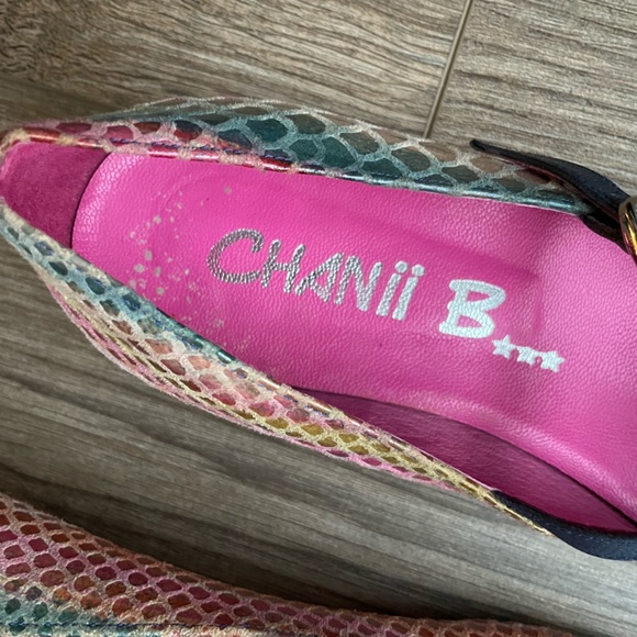 Chanii B Multi Coloured Snake Leather Mary Jane Flat Shoe Rainbow Unicorn 7 - Picture 9 of 9